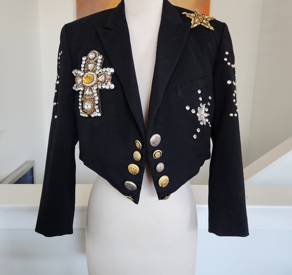 Nasty Gal Black Blazer with Gold and Silver Embellishments Size S/M - Picture 1 of 5